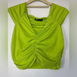 Zara Lime Ruched Crop Top – Size L